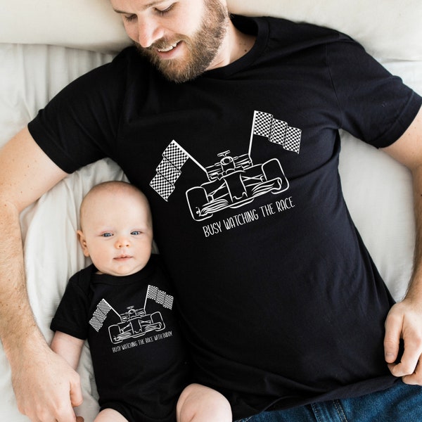 Guardare la gara con papà F1 / T-shirt abbinata a papà e bambino Canottiera per neonati / Regalo per la festa del papà / Regalo per il neo papà / Prima festa del papà