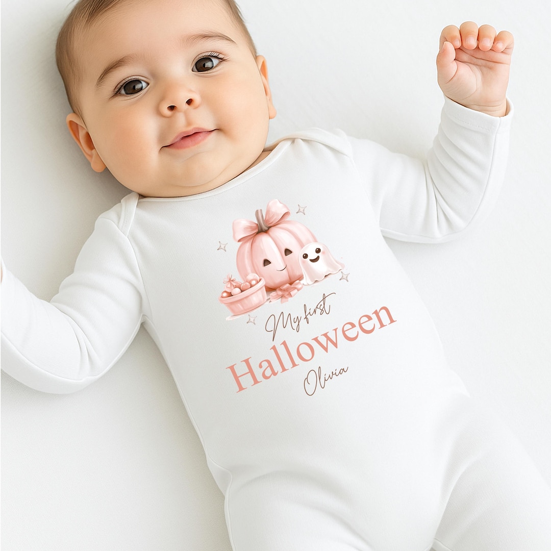Pink Baby Girl Personalised My First Halloween Costume Outfit (bib ...