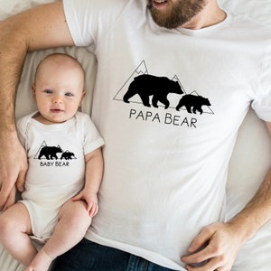 Papa Bear Baby Bear | Dad and Baby Matching T-shirt Baby Vest | Father's Day Gift Present | New Dad Gift | First Father's Day Comedy