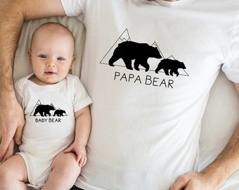 Papa Bear Baby Bear | Mama Bear Mum Dad and Baby Matching T-shirt Baby Vest | Father's Day Gift Present | New Dad Gift | Family Matching