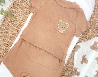 Personalised Teddy Bear Shorts Set Brown | Children's Kids | Toddler Outfit | Summer | Clothing Baby Newborn | Baby Shower | Baby Gift