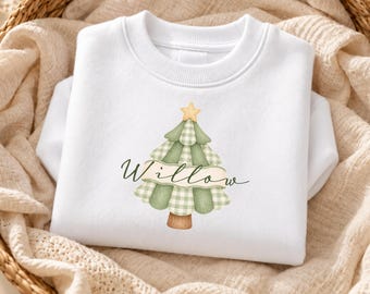 Personalised Kids Christmas Jumper | Tree Festive Sweatshirt with Name for Boys Girls Sibling Matching Xmas Sweater
