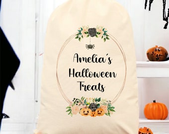 Personalised Halloween Wreath Treat Sack | Trick or Treat Bag Sack Bucket | Goodies Snacks Sweets | First Halloween | Sibling Matching