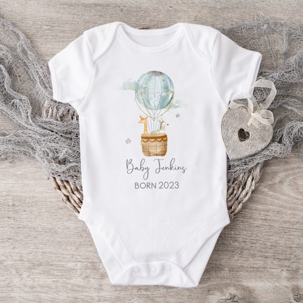 Personalised Hot Air Balloon Baby Babygrow | Vest (Baby Boy Gift | New Baby | Baby Boy Present | New Arrival Baby Shower)