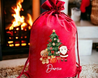 Personalised Red Velvet Christmas Luxury Santa Sack l Family Xmas l 1st Christmas | Santa Stocking | Presents | Keepsake Gift | Gift Wrap)