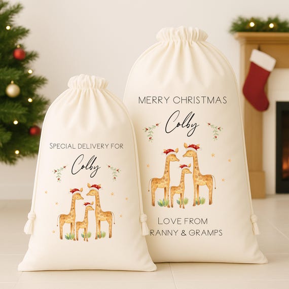 Personalized First Christmas Santa Sack For Baby - Custom Boy/Girl Reindeer Design, Stocking Bag 2022