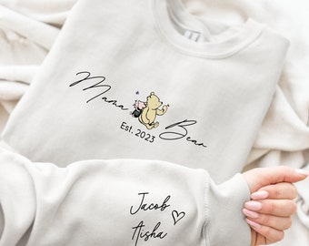 Gepersonaliseerde Mama Beer Sweatshirt | Eerste Moederdag | Nieuwe moeder moeder wordt mama | Sweatshirt huidige hoodie | Klassieke Winnie de Poeh