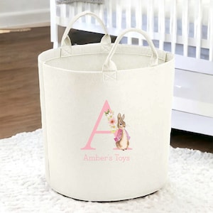 Personalised Pink Flopsy Rabbit Toy Tub | Toy Box | Baby Gift | Baby Shower Present | Unisex Storage Basket | Nursery Unisex Gender Neutral