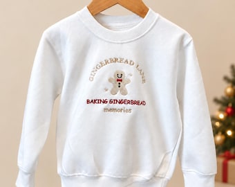Kids Embroidered Christmas Jumper | Gingerbread Lane Man Festive Sweatshirt with Name for Boys Girls Sibling Matching Xmas Sweater