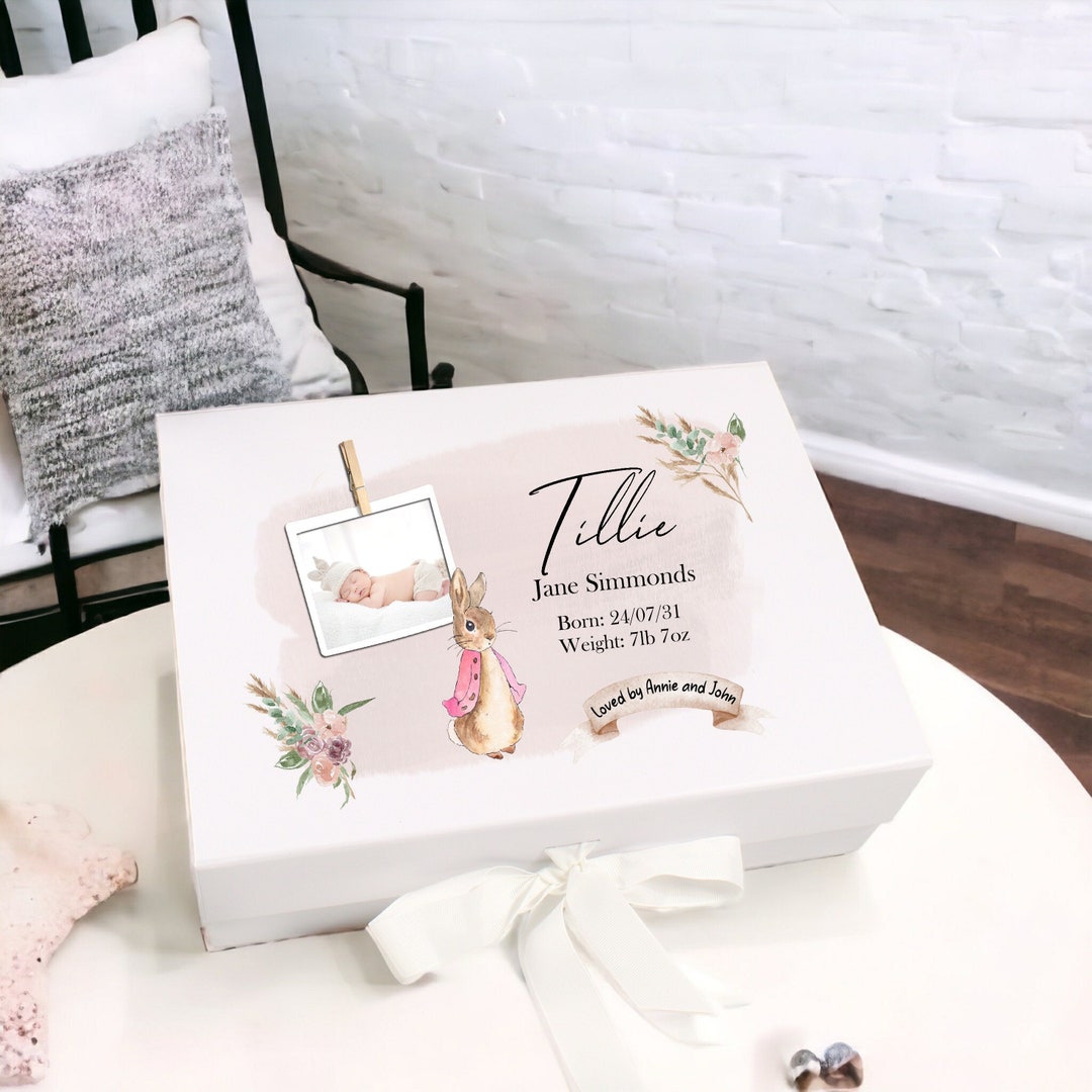 Personalised Girls Pink Rabbit Own Photo Baby Gift Box Baby Shower Gift ...