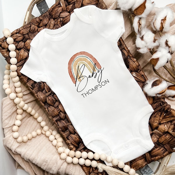 Personalised Baby Name Unisex Rainbow Baby Announcement Vest | Pregnancy Reveal | Newborn | Baby Shower Gift Present | Mum Dad to be