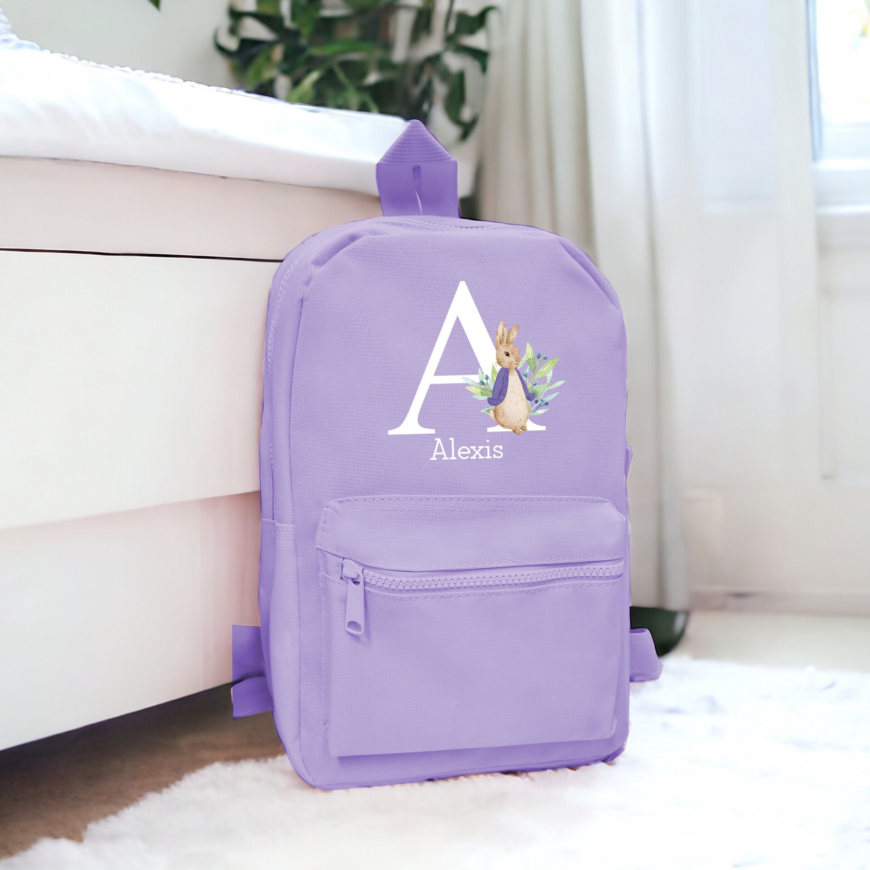 Personalised Girls Lilac Backpack Rabbit Initial Back to School Kids Children s Nursery Rucksack First Purple Safari Nappy Bag Playgroup Etsy UK