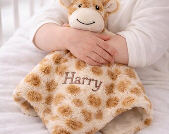 Personalised Little Giraffe Baby Comforter | Embroidered Soft Toy | New Baby Unisex Gift | Babyshower Present