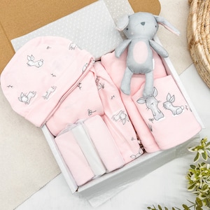 Pink Baby Girls Hamper with optional Booties Gift Wrapped l Baby Shower Gift l Sleepsuit l Babygrow l Baby Gift l New Baby l New Baby Girl 10 Piece Set Pink