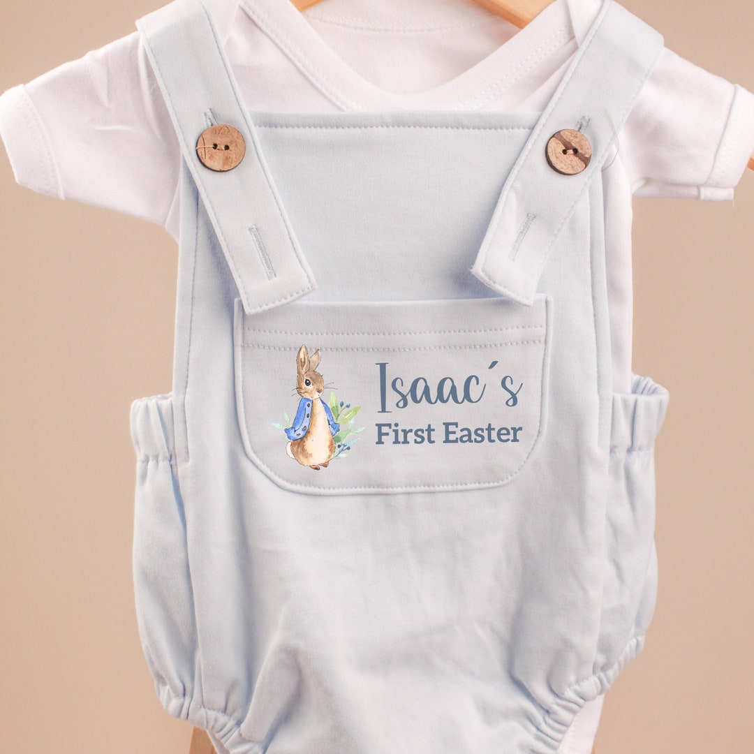 Personalised First Easter Blue Dungarees Easter Outfit Baby Boy First