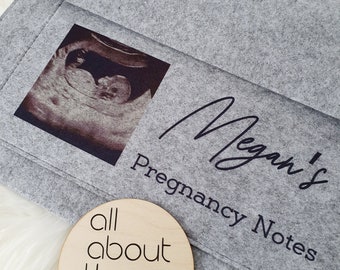 Digitally Printed Personalised Pregnancy Folder Maternity Notes with Your Baby Scan Photo - Keep NHS Medical Notes Safe - Keepsake Gift Baby