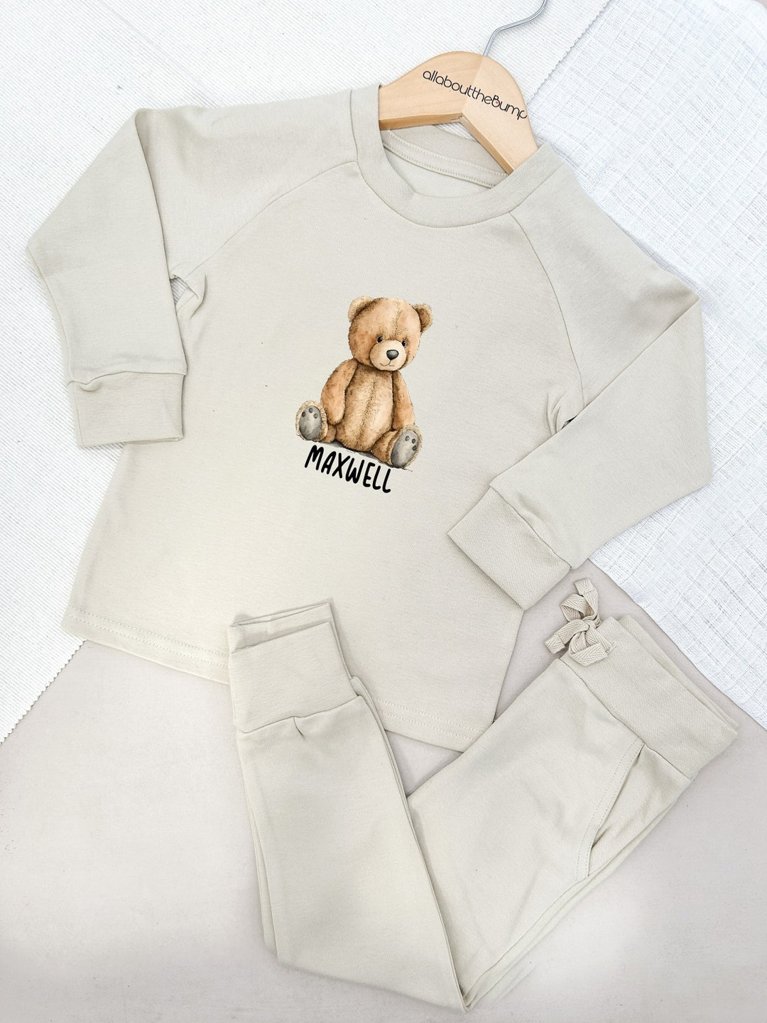 Cute Bear Print Peach Winter Hooded Tracksuit for Kids main image 1