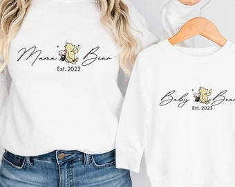 Mama and Mini Classic Winnie Matching Sweatshirts | Personalised Babygrow/Bodysuit | New Baby Boy Girl | Outfit | Twinning | Baby