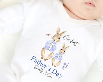 Personalised Our First Father's Day Blue Rabbits Father & Child Babygrow Baby vest |New Dad Gift | Baby Gift | 1st Fathers Day Daddy Present