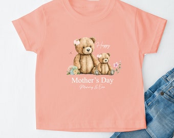 Glücklicher Muttertag Pink Teddies Kinder T-shirt | Erstlings Muttertag Kleinkind Outfit | Mama Mama Geschenk Geschenk neu Baby Mädchen Jungen Unisex
