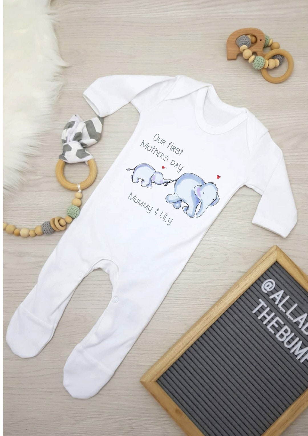 Personalised Our First Mother's Day Mum & Baby Elephant 2025 babygrow
