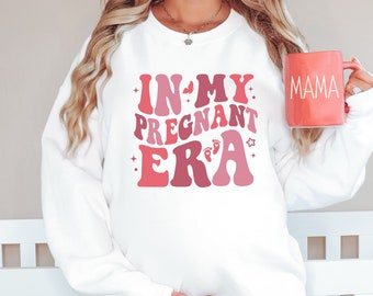 Retro In My Pregnant Era Sweatshirt | Pregnant | Pregancy Tops | White | Plus Size Maternity | Maternity Clothing | Pregnancy Jumper | Mama