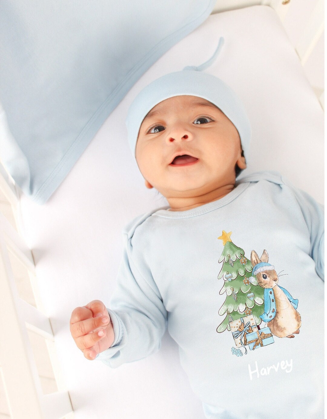 Personalised Blue Rabbit Christmas Blue Babygrow and Optional Etsy UK