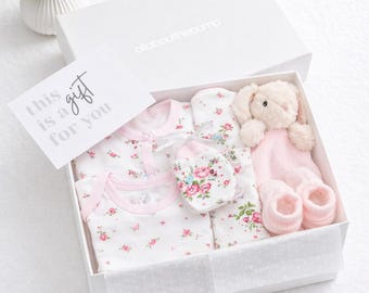 New Baby Girl Pink Clothing Hamper | Gift Box | Baby Shower Gift | Newborn Babygrow Comforter