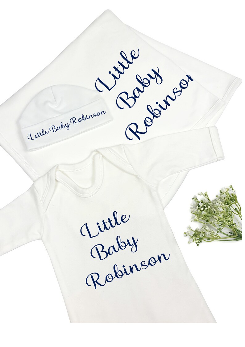 Newborn Vest Baby Girl Hat and Blanket Set New Baby Gift Personalised Little Baby Set White Bodysuit Sleepsuit Baby Shower Gift,