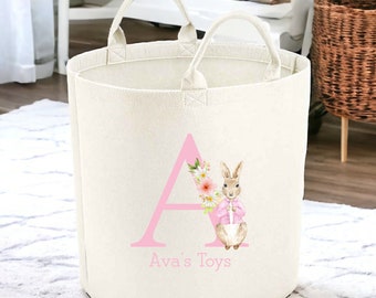 Personalised Pink Rabbit Toy Tub | Toy Box | Baby Gift | Baby Shower Present | Unisex Storage Basket | Nursery Unisex Gender Neutral