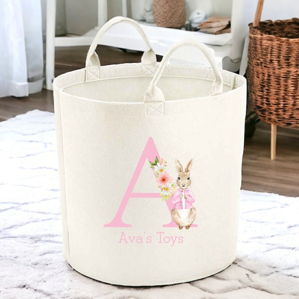Personalised Pink Rabbit Toy Tub | Toy Box | Baby Gift | Baby Shower Present | Unisex Storage Basket | Nursery Unisex Gender Neutral