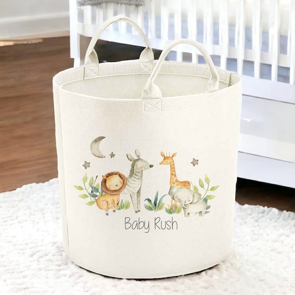 Baignoire pour jouets Jungle personnalisée | Coffre à jouets | Cadeau bébé | Cadeau baby shower | Panier de rangement unisexe | Chambre de bébé unisexe neutre