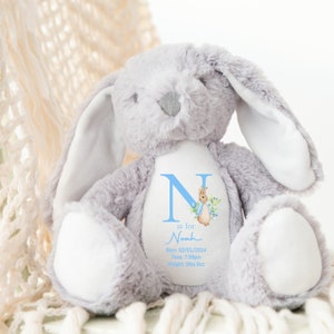 Personalised Boys Blue Initial Rabbit Bunny/Teddy l Announcment l Baby Shower Gift l New Baby Gift l Baby Boy l Keepsake l Newborn Elephant