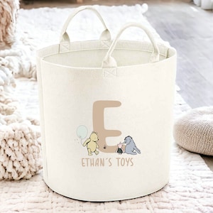 Personalised Winnie Pooh Initial Toy Tub | Toy Box | Baby Gift | Baby Shower Present | Unisex Storage Basket | Nursery Unisex Gender Neutral