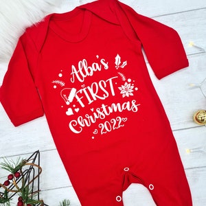 My First Christmas Personalised Red Babygrow Sleepsuit | Babies 1st Xmas Gift | First Xmas | Baby Grow Christmas Day Photo Keepsake | Santa