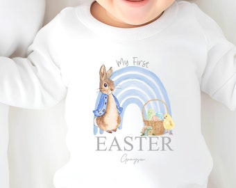 Personalised My First Easter Blue Rabbit Rainbow l Babygrow l Bodysuit Vest l New Baby l My First Easter l Rabbit l Baby Boy l Easter Gift