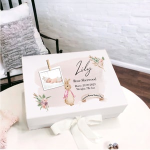 Personalised Girls Pink Rabbit Own Photo Baby Gift Box | Baby Shower Gift l Keepsake l Memory Box | Baby Girl | Baby Boy | Unisex Baby