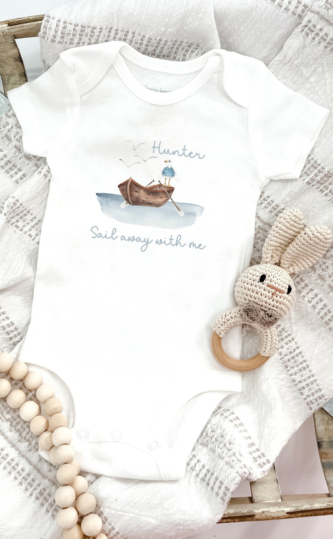 Sail Away With Me Personalised Baby Outfit babygrow Sleepsuit Baby Vest