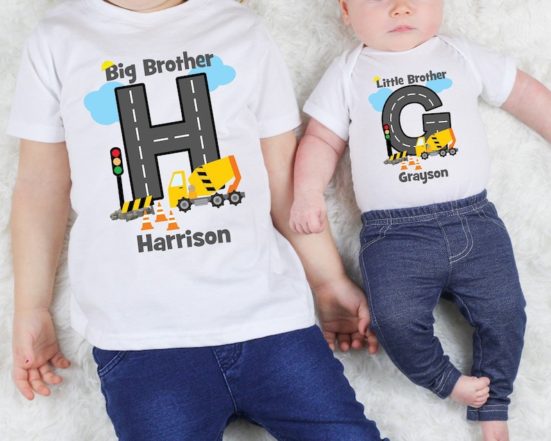 Little Brother Big Brother Digger Set, Matching T-shirts, Kids T-shirts, Announcement Tops, Cute Outfits, Siblings, Vest, T-shirt, Brother image 1