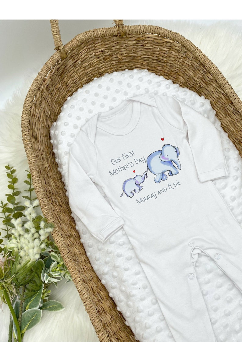 Our First Mother's Day Elephants Mother & Child (Babygrow Sleepsuit l Baby Vest Bodysuit) New Mum Gift l Mama l New Baby l Mothers Day 