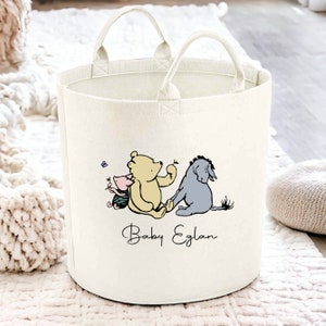 Personalised Winnie Pooh Toy Tub | Toy Box | Baby Gift | Baby Shower Present | Unisex Storage Basket | Nursery Unisex Gender Neutral