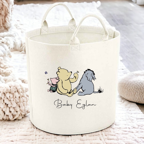 Personalised Winnie Pooh Toy Tub | Toy Box | Baby Gift | Baby Shower Present | Unisex Storage Basket | Nursery Unisex Gender Neutral