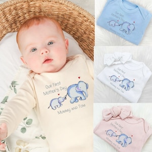 Our First Mother's Day Elephants Mother & Child (Babygrow Sleepsuit l Baby Vest Bodysuit) New Mum Gift l Mama l New Baby l Mothers Day