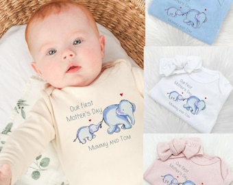 Our First Mother's Day Elephants Mother & Child (Babygrow Sleepsuit l Baby Vest Bodysuit) New Mum Gift l Mama l New Baby l Mothers Day