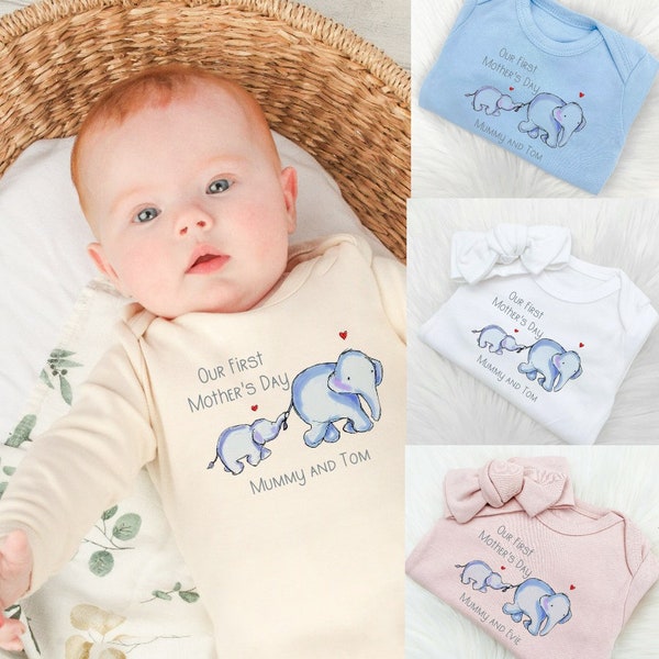 Our First Mother's Day Elephants Mother & Child (Babygrow Sleepsuit l Baby Vest Bodysuit) New Mum Gift l Mama l New Baby l Mothers Day