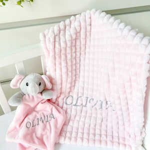 Personalised Embroidered Pink Blanket Pink Elephant Comforter Blanket Comforter & Booties Gift Set Baby Girl Babyshower Gift Newborn image 1