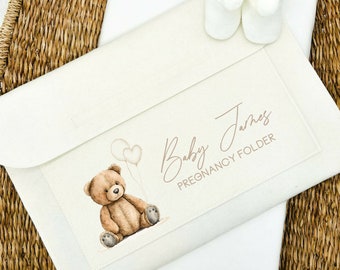 Teddy Bear Pregnanacy/Maternity Notes folder | Personalised  New Baby | Rainbow baby | IVF Journey | Document Folder | Cream or Grey Folder