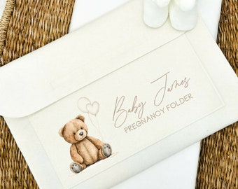 Personalised Teddy Bear Pregnanacy/Maternity Notes folder | New Baby | Rainbow baby | IVF Journey | Document Folder | Cream Folder