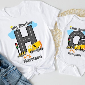 Little Brother Big Brother Digger Set, Matching T-shirts, Kids T-shirts, Announcement Tops, Cute Outfits, Siblings, Vest, T-shirt, Brother image 2