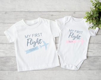 My First Flight Outfit (Babygrow Sleepsuit Vest Bodysuit T-shirt | Summer Holiday | Airplane | Family Holiday | First Time Flyer